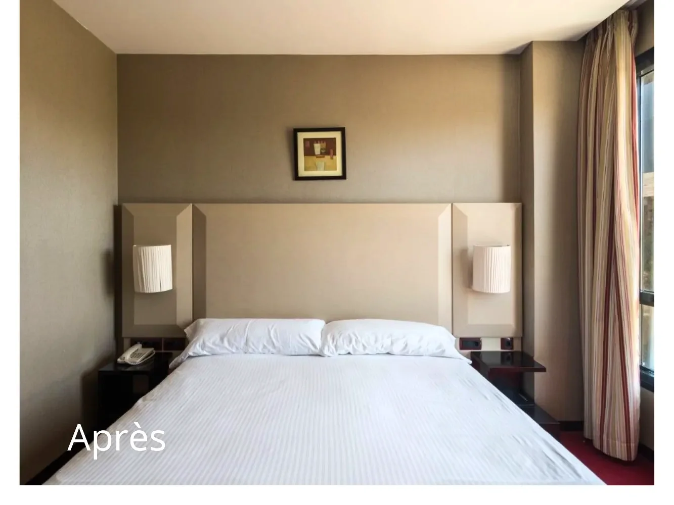 Tête de lit d’hôtel habillée d’un vinyle beige clair